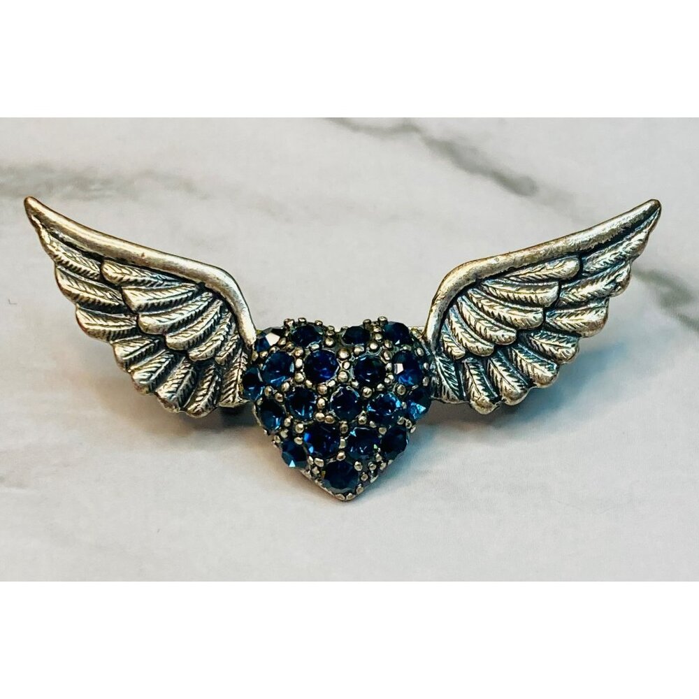 Ever Faith Austrian Blue Crystal Angel Wings Brooch -258